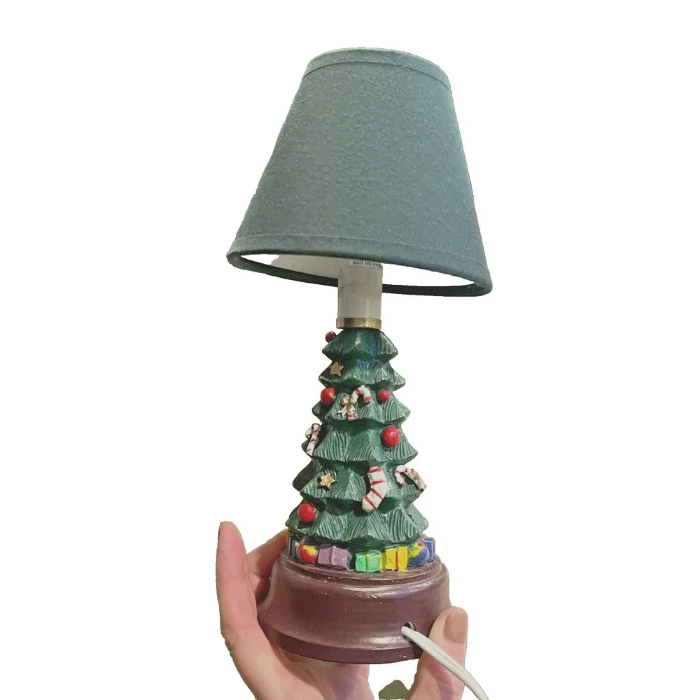 Christmas Tree Holiday Accent Table/Desk Lamp w/ Shade Green Resin Wood Base 10